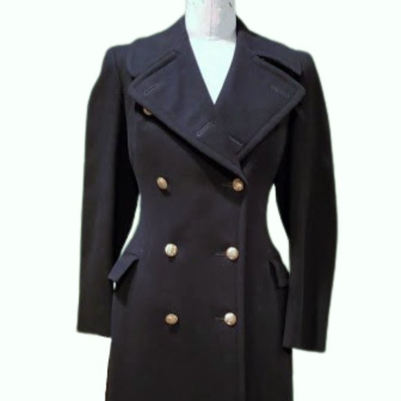 Vintage Jackets & Blazers - Full Length Women's Navy Military Coat High-stand Collar 1940s